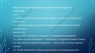 boshqaruv psixologiyasining chekelolimlari organilishi — PPTX