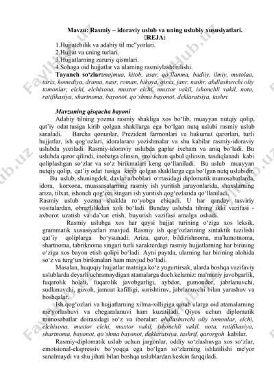 rasmiy – idoraviy uslub va uning uslubiy xususiyatlari — DOCX