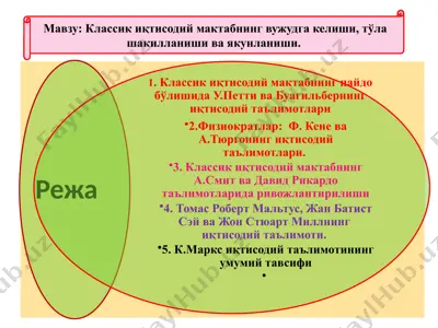 классик иқтисодий мактабнинг вужудга келиши, тўла шакилланиши ва якунланиши — PPTX