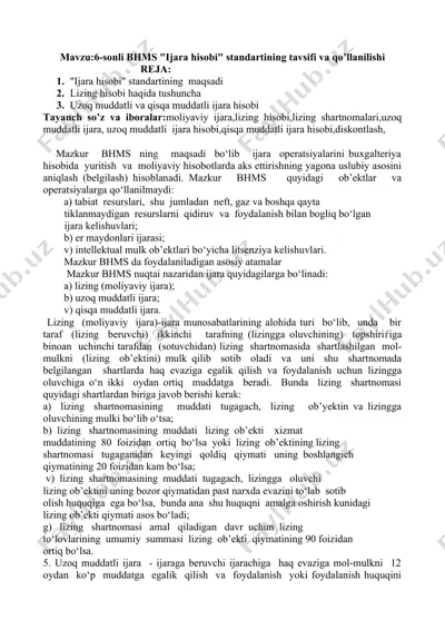 6-sonli bhms "ijara hisobi" standartining tavsifi va qo’llanilishi — DOC