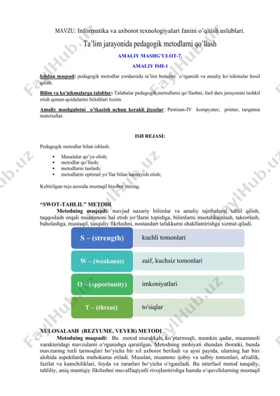 pedagogik metodlar bilan ishlash — DOCX