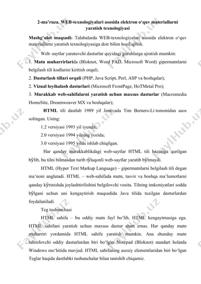 web-texnologiyalari asosida elektron o‘quv materiallarni yaratish texnologiyasi — DOCX