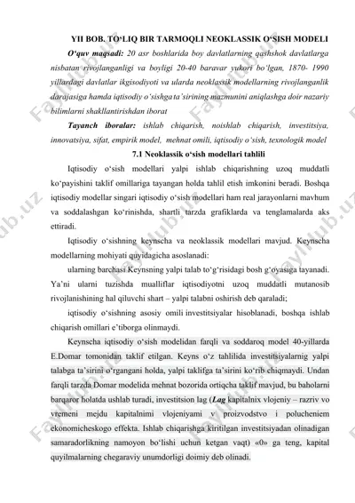 yii bob. to‘liq bir tarmoqli neoklassik o‘sish modeli — DOCX