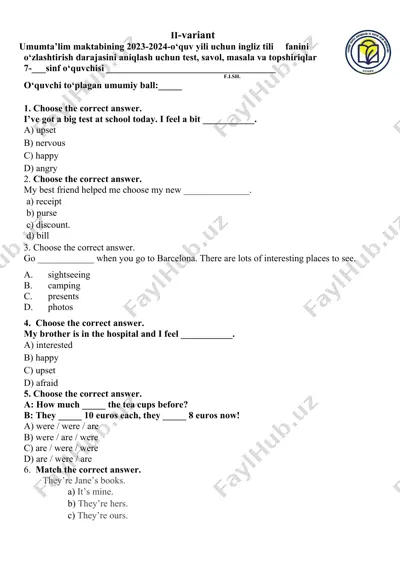 ingliz tili fanidan test savollari — DOCX
