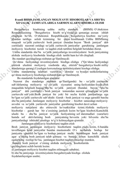 bhms jamlangan moliyaviy hisobotlar va sho’ba xo‘jalik jamiyatlariga sarmoyalarni hisobga olish — DOC