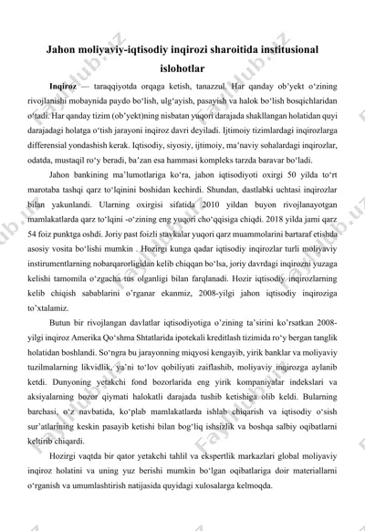 jahon moliyaviy-iqtisodiy inqirozi sharoitida institusional islohotlar — DOCX