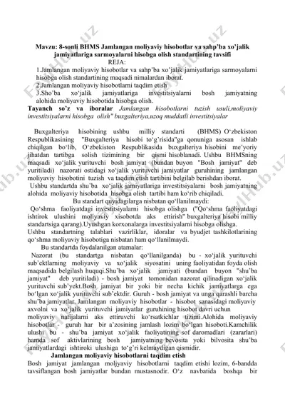bhms jamlangan moliyaviy hisobotlar va sahp’ba xo’jalik jamiyatlariga sarmoyalarni hisobga olish standartining tavsifi — DOC