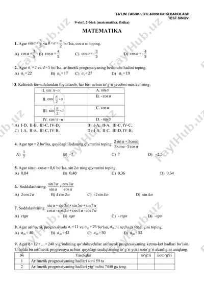 ta'lim tashkilotlarini ichki baholash test sinovi — DOCX