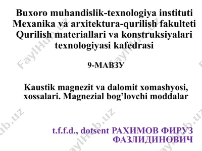 kaustikmagnezit va dalomit xomashyosi — PPTX