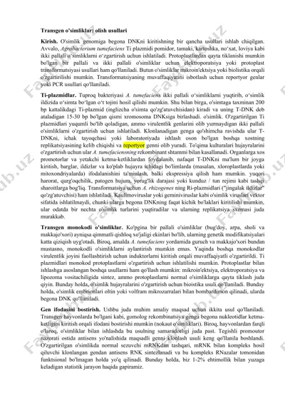 transgen o'simliklar: olish usullari — DOCX
