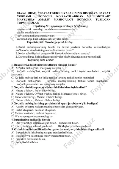 davlat subsidiyalari haqida ma'lumotlar topshiriqlari — DOCX