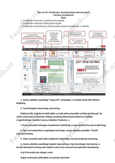 finereader dasturlarining imkoniyatlari, ulardan foydalanish — DOCX