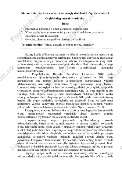 informatika va axborot texnologiyalari fanini o’qitish uslublari — DOCX