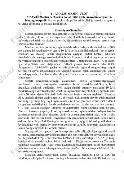marten pechlarida po'lat eritib olish jarayonini o’rganish — DOCX