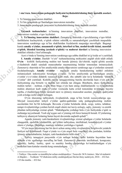 innovatsion pedagogik faoliyatni loyihalashtirishning ilmiy metodik asoslari — DOC