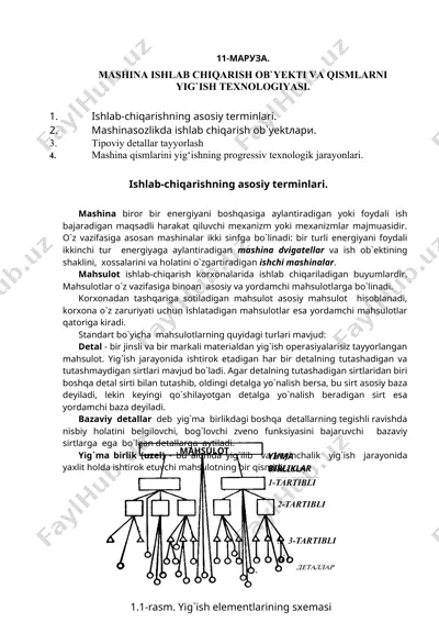 ishlab chiqarish ob'yekti va qismlarni yig'ish texnologiyasi — DOC