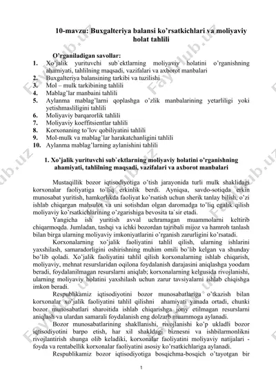 buxgalteriya balansi ko’rsatkichlari va mоliyaviy hоlat tahlili — DOC