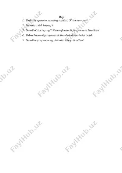 tashkiliy operator va uning vazifasi. o`tish operatori — DOCX