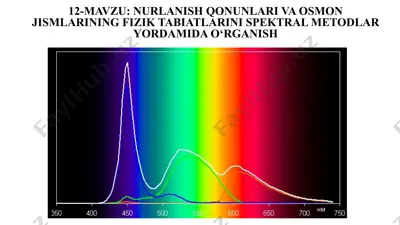 nurlanish qonunlari va osmon jismlarining fizik tabiatlarini spektral metodlar yordamida o‘rganish — PPT