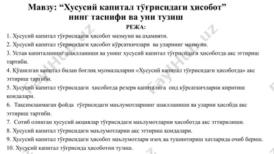хусусий капитал тўғрисидagi hisobotning tasnifi va unituzish — PPTX
