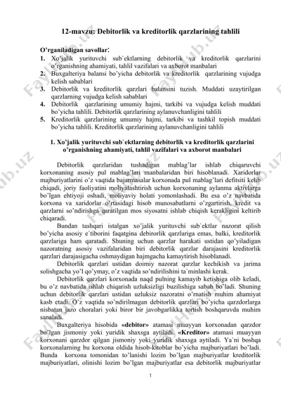 debitоrlik va kreditоrlik qarzlarining tahlili — DOC