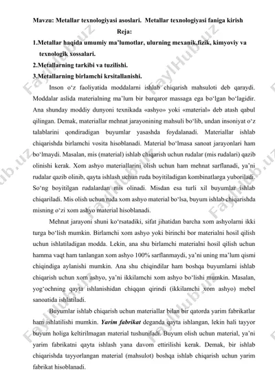 metallar texnologiyasi asoslari — DOCX