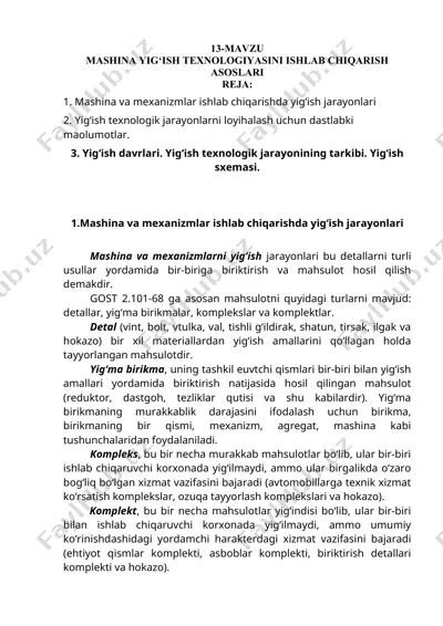 yig‘ish texnologiyasini ishlab chiqarish asoslari — DOC