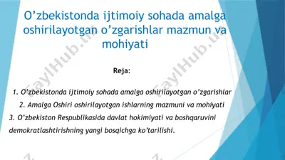 o’zbekistondagi ijtimoiy sohada amalga oshirilayotgan o’zgarishlar — PPTX