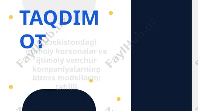 ijtimoiy korxonalar va venchur kompaniyalarining biznes modellarini tahlil qilish — PPTX