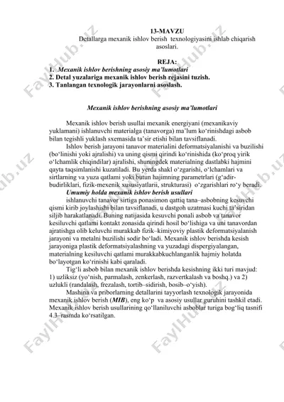 mexanik ishlov berishning asosiy ma’lumotlari — DOC