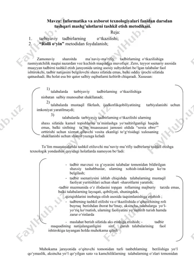 informatika va axborot texnologiyalari fanidan darsdan tashqari mashg’ulotlarni tashkil etish metodikasi — DOCX