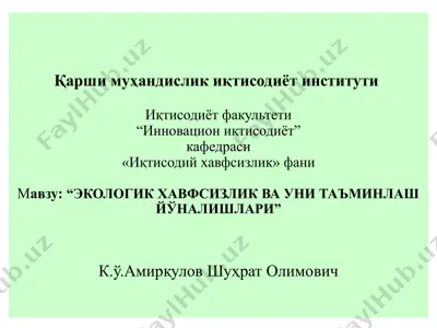 экологик ҳавфсизлик ва уни таъминлаш йўналишлари — PPTX
