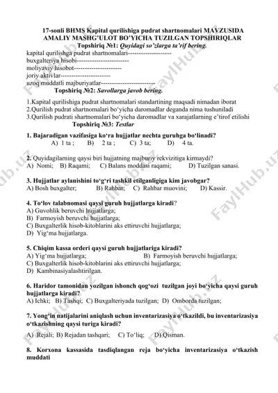 kapital qurilishga pudrat shartnomalari mavzusida amaliy mashg’ulot bo’yicha tuzilgan topshiriqlar — DOCX