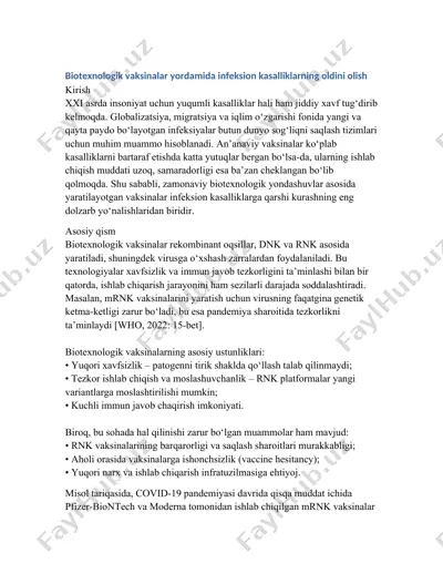 biotexnologik vaksinalar — DOCX