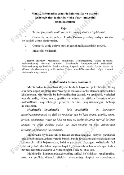 mul'timedia texnologiyalari va ularning foydalanish jarayoni — DOCX