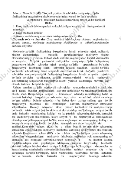 buxgalteriya hisobi schyotlari rejasi yo‘riknomasi — DOC