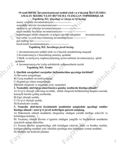 inventarizatsiyani tashkil etish va o‘tkazish mavzusida amaliy mashg’ulotlar — DOCX