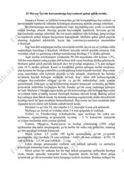 go‘sht korxonalariga hayvonlarni qabul qilish tartibi — DOCX