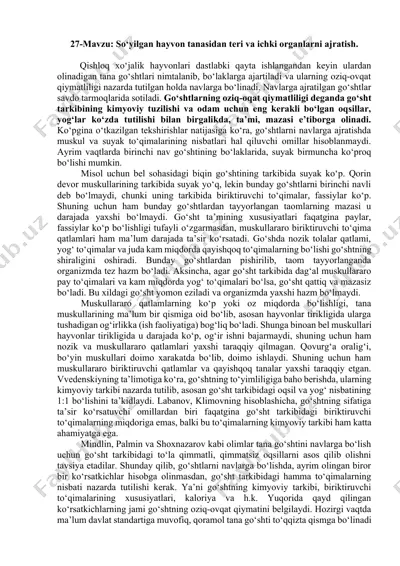 qishloq xo‘jalik hayvonlari tarkibida suyagi oshirib, go‘shtning shiraligini ta'minlovchi omillar — DOCX