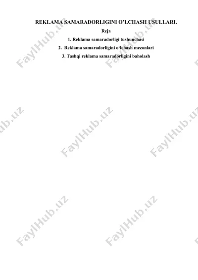 reklama samaradorligini o’lchash usullari — DOCX