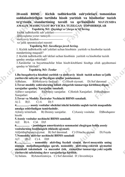 bhms kichik tadbirkorlik sub’yektlari tomonidan hisob yuritish va hisobotlar tuzish standartlari — DOCX
