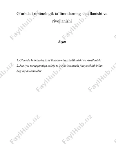 g‘arbda kriminologik ta’limotlarning shakllanishi va rivojlanishi — DOC