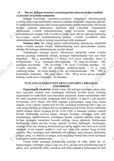 dehqon bozorlari vetsanekspertiza laboratoriyalari tuzilishi va jixozlari — DOCX
