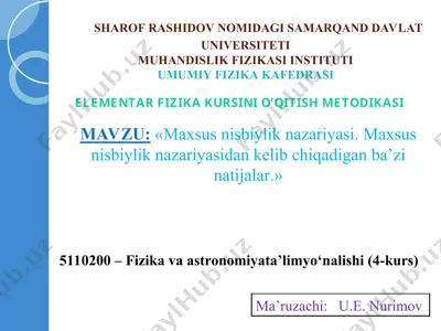 elementar fizika kursini o‘qitish metodikasi — PPT