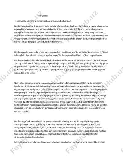 uglevodlar va mineral tuzlarning bola organizmida ahamiyati — DOC