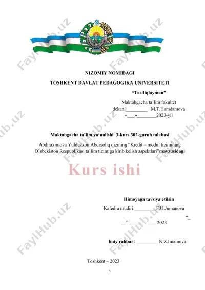 kurs ishi "kredit – modul tizimining o’zbekiston respublikasi ta’lim tizimiga kirib kelish aspektlari" — DOCX