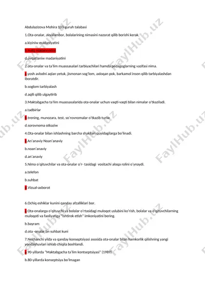 ota-onalar bilan ishlash tartibi haqida ma'lumotlar — DOCX