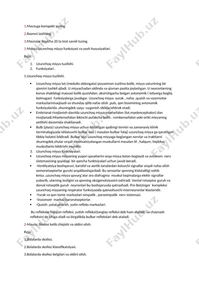 uzunchoq miyya funksiyasi va yosh hususiyatlari — DOCX