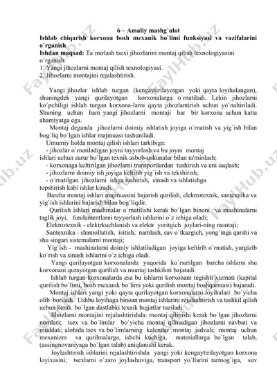 ishlab chiqarish korxona bosh mexanik bo`limi funksiyasi va vazifalarini o`rganish — DOCX