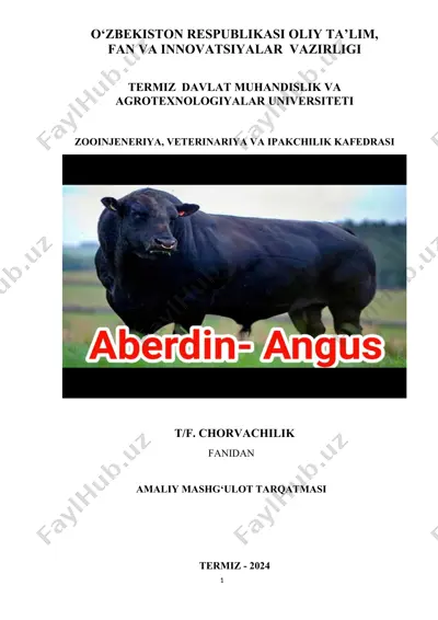 amaliy mashg‘ulot: qishloq xo‘jalik hayvonlarini ekstereri va intererini o‘rganish. — DOCX